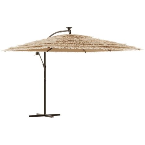 Vidaxl – Parasol droit marron 290x290x238cm – Mât en acier 48mm – Avec LED intégrées – Mécanisme à manivelle – Protection UV et pluie