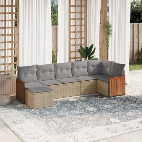 vidaXL 7 Piece Garden Sofa Set with Cushions Beige Poly Rattan (1/5)