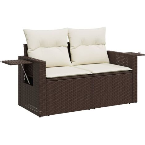 vidaXL Garden Sofa with Cushions 2-Seater Brown Poly Rattan (1/5)
