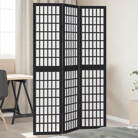 vidaXL Room Divider 3 Panels Black Solid Wood Paulownia (1/5)