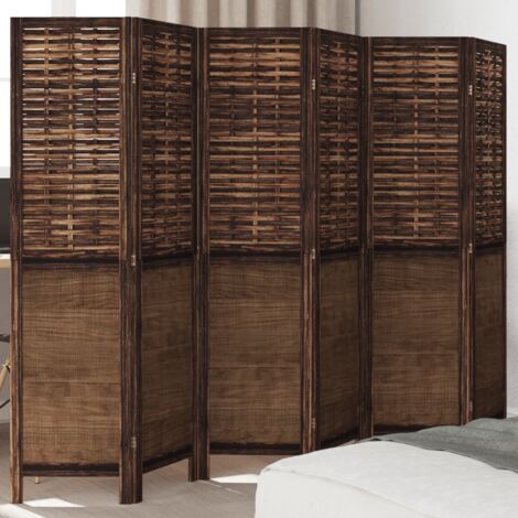 Vidaxl – Cloison de séparation paravent 6 panneaux en bois de paulownia massif marron foncé – Dimensions 210-215 x 160 cm – Charnières métalliques flexibles