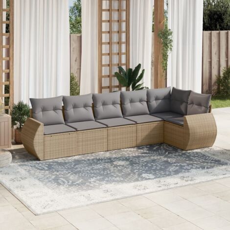 vidaXL 6 Piece Garden Sofa Set with Cushions Beige Poly Rattan (1/5)