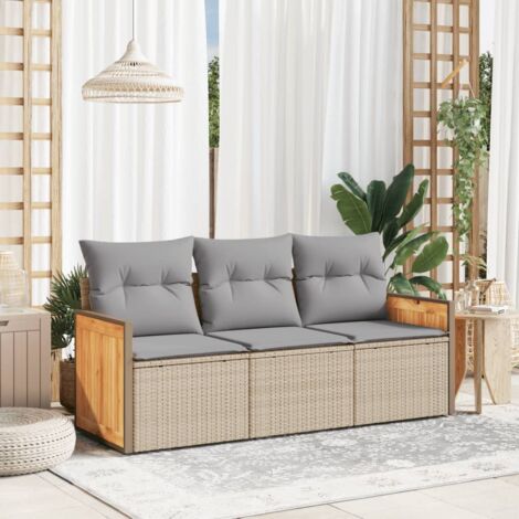 vidaXL 3 Piece Garden Sofa Set with Cushions Beige Poly Rattan (1/5)