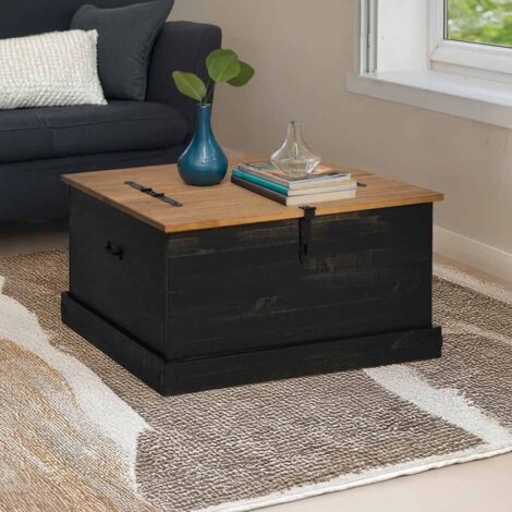 vidaXL Coffre de rangement HALDEN noir 91x91x47 cm bois massif pin