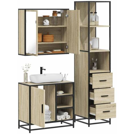 vidaXL 3 Piece Bathroom Furniture Set Sonoma Oak Engineered Wood (1/5)