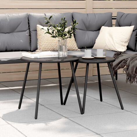 vidaXL Garden Coffee Tables 2 pcs Round Black Powder-coated Steel (1/5)