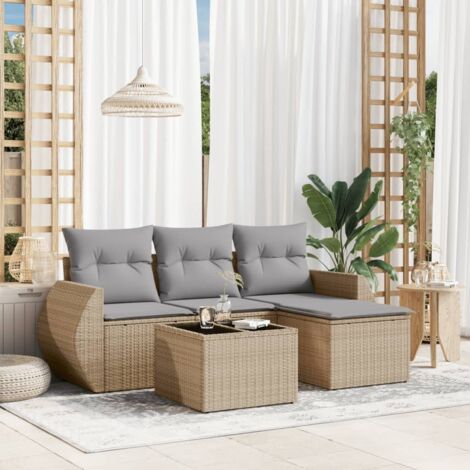 vidaXL 5 Piece Garden Sofa Set with Cushions Beige Poly Rattan (1/3)