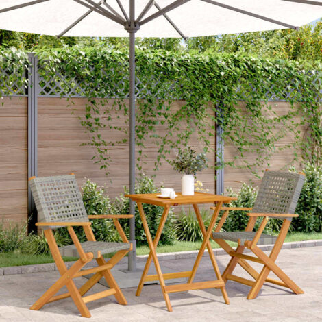 vidaXL 3 Piece Bistro Set Grey Poly Rattan and Solid Wood (1/5)