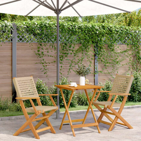 vidaXL Ensemble de bistro 3 pcs beige résine tressée et bois massif (1/5)