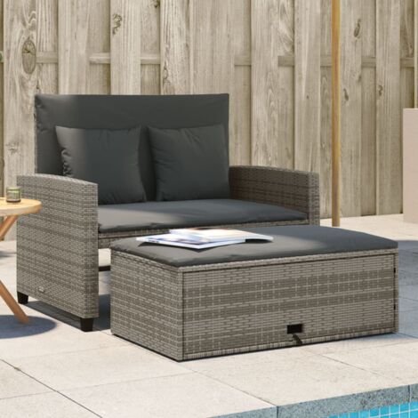 vidaXL Garden Sofa with Cushions 2-Seater Grey Poly Rattan (1/4)