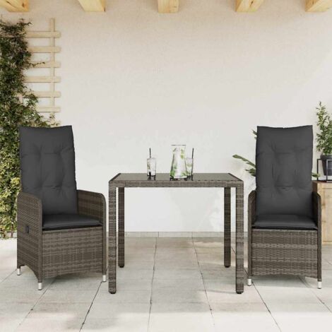 vidaXL 3 Piece Garden Bistro Set with Cushions Grey Poly Rattan (1/5)