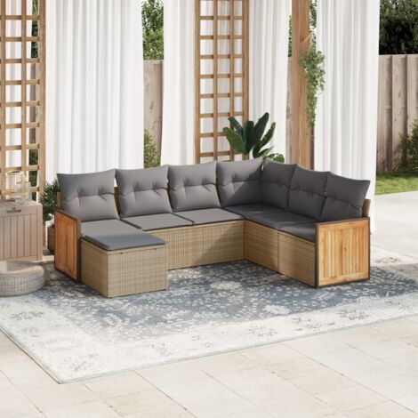vidaXL 7 Piece Garden Sofa Set with Cushions Beige Poly Rattan (1/5)