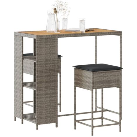 Ensemble de bar de jardin 3 pcs et coussins gris résine tressée vidaXL
