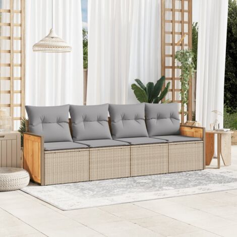 vidaXL 4 Piece Garden Sofa Set with Cushions Beige Poly Rattan (1/5)