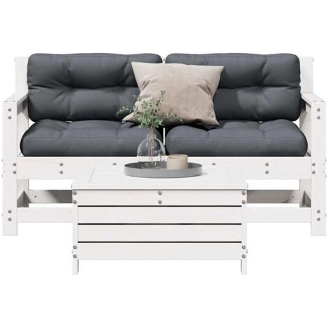 vidaXL 3 Piece Garden Lounge Set with Cushions White Solid Wood Pine (1/5)