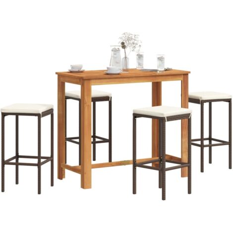 Ensemble de bar de jardin 5 pcs marron bois massif acacia rotin vidaXL