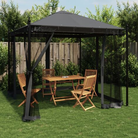 vidaXL Gazebo with Mesh Walls Anthracite 2,93x2,93 m Steel (1/5)