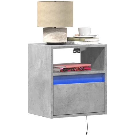 vidaXL Tables de chevet murales avec lumières LED 2 pcs gris béton (1/5)