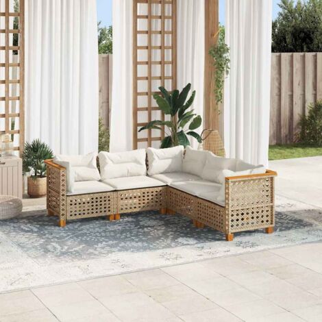 vidaXL 5 Piece Garden Sofa Set with Cushions Beige Poly Rattan (1/5)