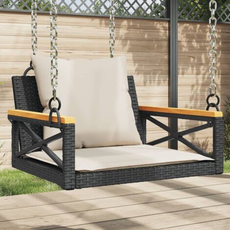 Vidaxl – Balancelle de jardin avec coussins – Poly rotin noir – Dimensions 63x62x40 cm – Charge maximale 110 kg – Confort optimal pour extérieur