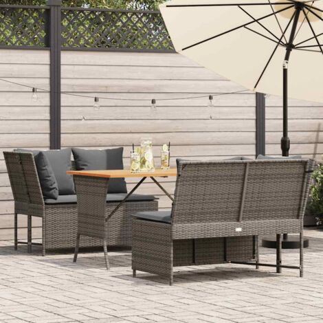 vidaXL Salon de jardin avec coussins 3 pcs gris résine tressée