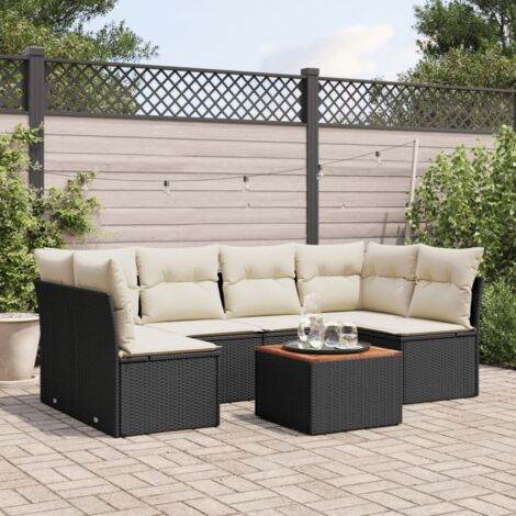 vidaXL 7 Piece Garden Sofa Set with Cushions Black Poly Rattan (1/5)