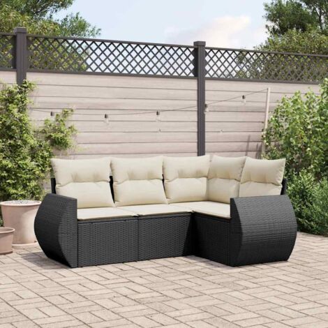 vidaXL 4 Piece Garden Sofa Set with Cushions Black Poly Rattan (1/3)