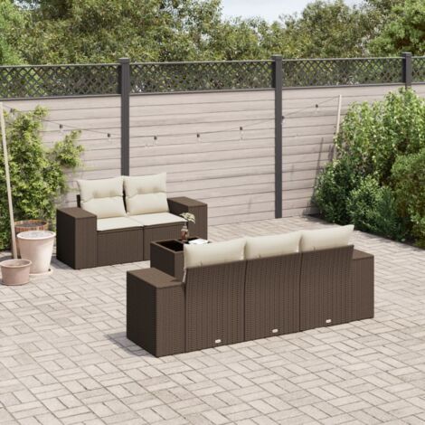 vidaXL 6 Piece Garden Sofa Set with Cushions Brown Poly Rattan (1/5)