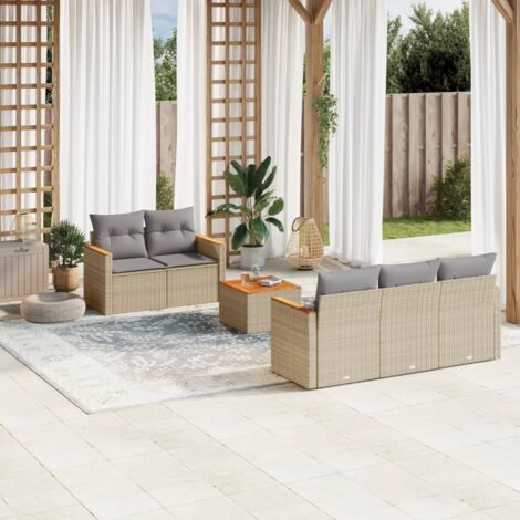 vidaXL 6 Piece Garden Sofa Set with Cushions Mix Beige Poly Rattan (1/2)