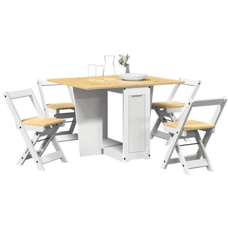 Vidaxl – Ensemble à manger papillon 5 pcs pliable blanc bois pin – Table extensible avec compartiment de rangement – Chaises pliables confortables
