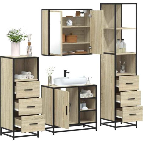 vidaXL 4 Piece Bathroom Furniture Set Sonoma Oak Engineered Wood (1/5)