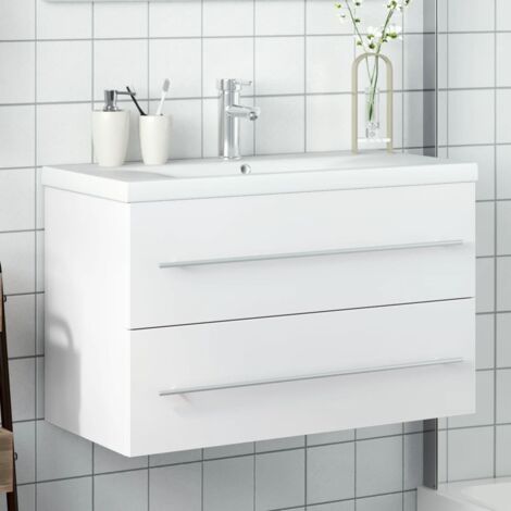 Vidaxl – Meuble lave-mains blanc 80x38,5x48 cm – Lavabo en céramique avec trop-plein – Fixation murale – Rangement spacieux