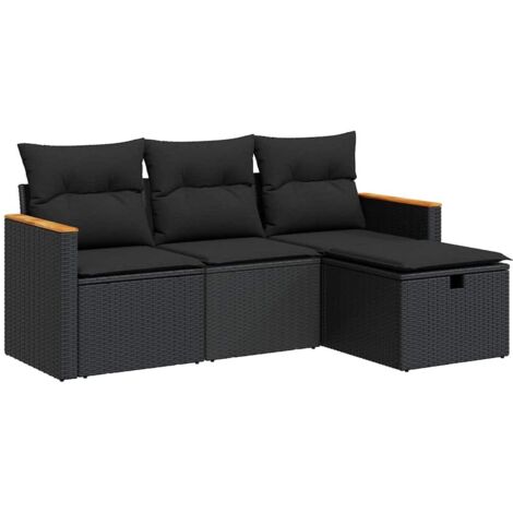 vidaXL 4 Piece Garden Sofa Set with Cushions Black Poly Rattan (1/5)