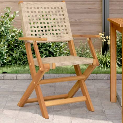 vidaXL Folding Chairs 2 pcs Beige Solid Wood Acacia and Poly Rattan