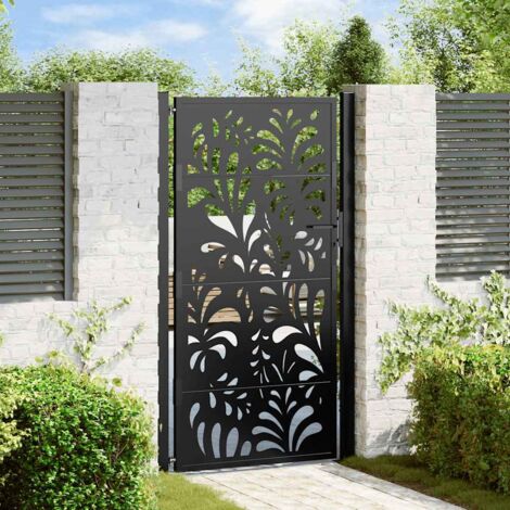 Vidaxl – Portail aluminium noir 100x175 cm – Acier galvanisé – Design découpé au laser – Système de verrouillage avec 3 clés