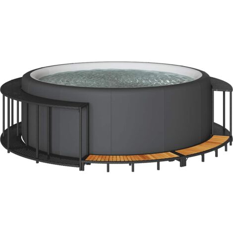 Vidaxl – Cadre de bain à remous noir en résine tressée – Avec rangement intégré et marches en bois – Dimensions 243 x 55 cm pour spa