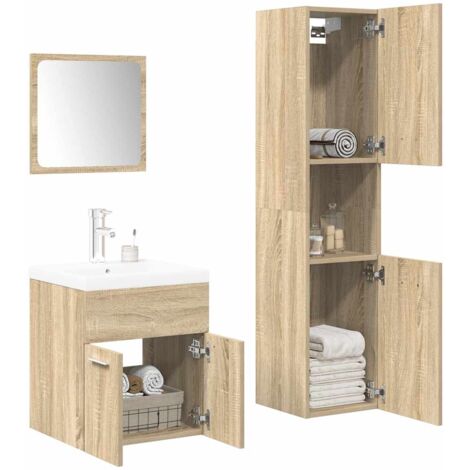 Vidaxl – Ensemble de meubles de salle de bain 4 pcs – Armoire en chêne sonoma – Lavabo céramique blanc avec trop-plein – Miroir inclus (1/5)
