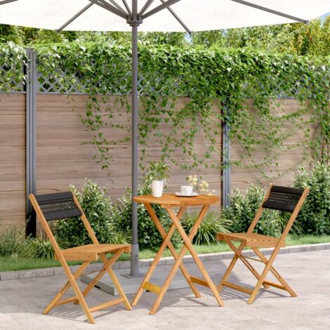 vidaXL 3 Piece Bistro Set Black Polypropylene and Solid Wood (1/5)