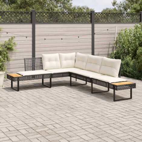Vidaxl – Canapé de jardin L en poly rotin noir avec coussins épais – 2 tables d'appoint – Résistant aux intempéries – Confort optimal