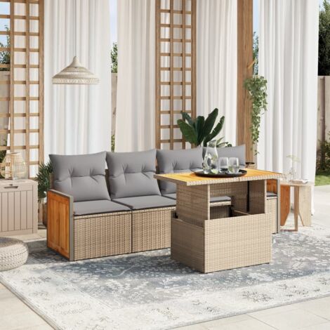 vidaXL 5 Piece Garden Sofa Set with Cushions Beige Poly Rattan (1/3)