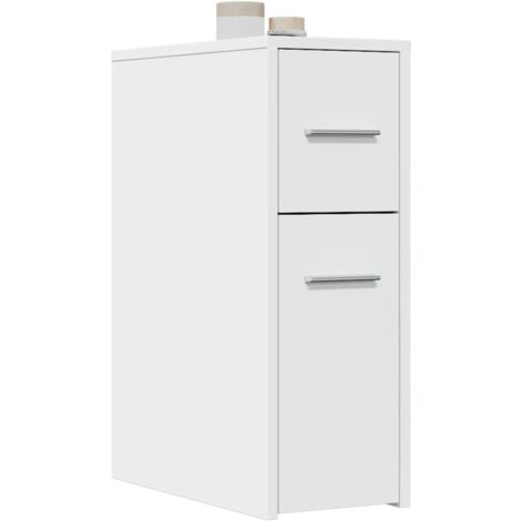 Vidaxl – Meuble bas de salle de bain étroit avec roues – Bois d'ingénierie blanc – Grand espace de rangement – Fixation murale incluse