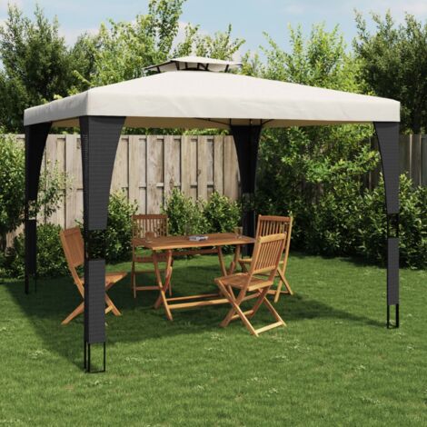 vidaXL Tonnelle à double toit crème 2,98x2,98 m acier (1/5)