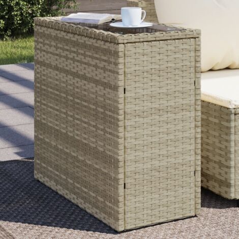 vidaXL Table d'appoint de jardin avec dessus en verre gris clair rotin
