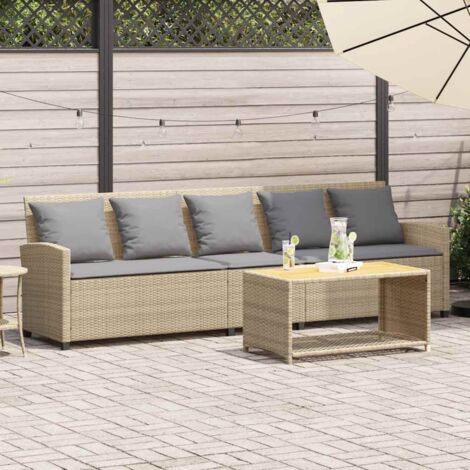 vidaXL Garden Sofa 5-Seater with Cushions Beige Poly Rattan