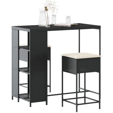 vidaXL 3 Piece Garden Bar Set with Cushions Black Poly Rattan (1/5)