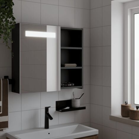 Vidaxl – Miroir lumineux de salle de bain noir 60x13x52 cm – Éclairage LED intégré – Matériau en bois d'ingénierie – Installation murale (1/5)