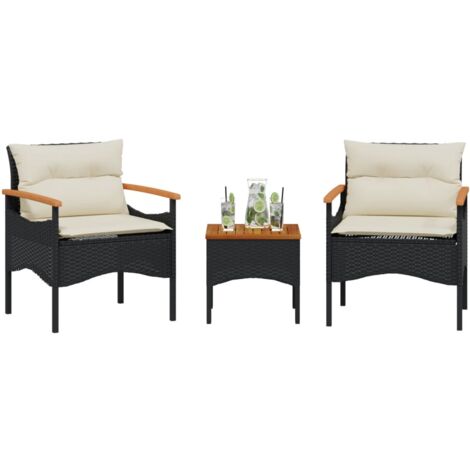 Salon de jardin 3 pcs avec coussins noir résine tressée vidaXL (1/5)