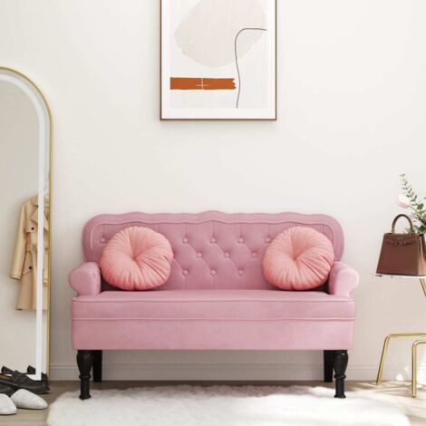Vidaxl – Banc avec dossier rose 119,5x64,5x75 cm – Velours doux et rembourrage épais – Pieds en bois d'hévéa massif – Capacité 110 kg