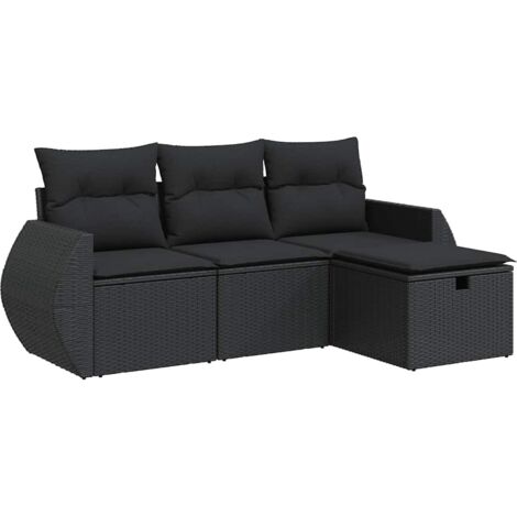 vidaXL 4 Piece Garden Sofa Set with Cushions Black Poly Rattan (1/5)