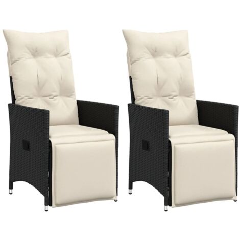 vidaXL Reclining Garden Chairs 2 pcs with Cushions Black Poly Rattan